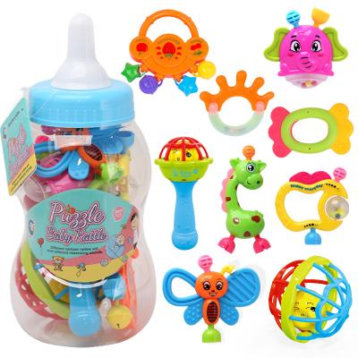 China Plastic bottle packaging soft rattles toys handbell baby bell rattle gift set for sale