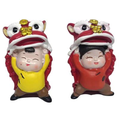 China China Customized Porcelain Lion Dance Costume Doll Resin Figurine Kids Gifts Home Decoration for sale