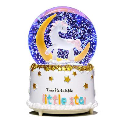 China Europe Customized Unicorn Snowball Christmas Snow Globe With Santa Claus Elk Crystal Snowball Girlfriends Gifts for sale