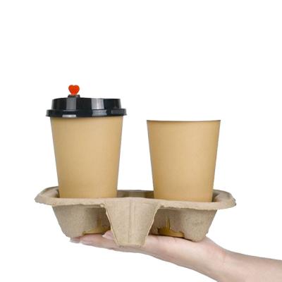 China China Wholesale Customized Disposable Biodegradable Paper Cup Holder Coffee Cup Carrier Two Cup Holder Rack for sale