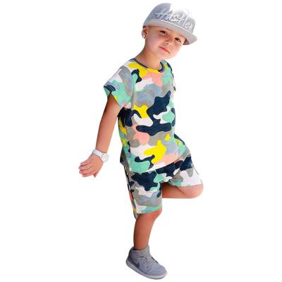 China Hip Hop Fashion Boys Fits Kid Hip Hop Short Sleeve Camouflage Clothing Shirt Pants Two Piece Set for sale