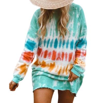 China 2021 New Arrival Autumn Fashion Casual Wear Breathable Link Dye Long Sleeve Mini Sweatshirt Winter Dress Women for sale