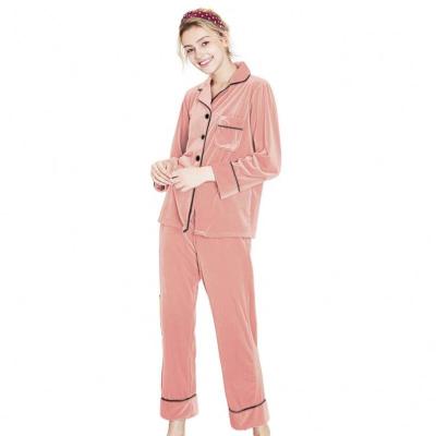 China QUICK DRY Sheathed Two Piece Sets Autumn And Winter Gold Velvet Homewear Long Pajamas for sale