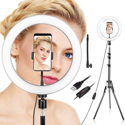 China Dimmable Selfie 10 Inch Visual Shooting 3 Color Modes Led Ring Light With Tripod Stand And Step Up Hose For Makeup Selfie Camera for sale