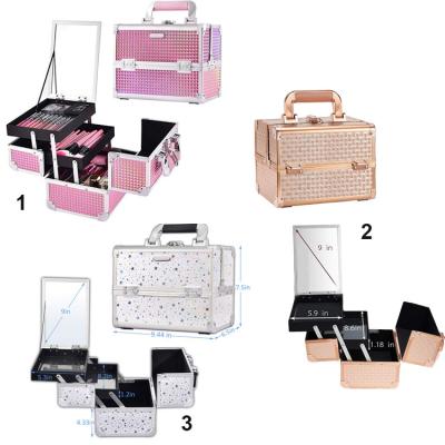 China Sustainable Lockable Portable Makeup Train Case Box Jewelry Cosmetic Organizer with Keys and Mirror 2-Tier Carrying Trays with Handle for sale