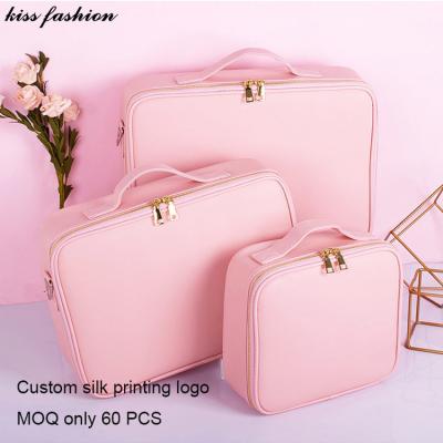 China 2021 NATIONAL Custom Pink Travel Makeup Brush Fashion Kiss Portable PU Bag Leather Organizer Case Comestic for sale