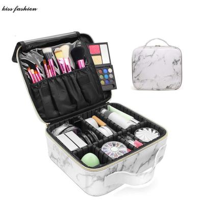 China NATIONAL Custom White Marble Brush Set Makeup Brush Travel Private Label Fashion Kiss Makeup Train Case Organizer Waterproof for sale