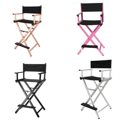 China Traditional Aluminum Foldable Black Pink Rose Gold Gold Makeup Salon Artist Directors Chair Premium Large High Back With Customized Logo for sale