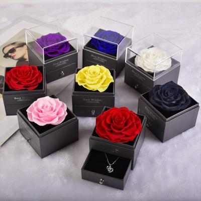 China Flower Valentine Day Gift Eternal Rose High Quality Preserved Flowers Rose Jewelry Gift Box Eternal for sale