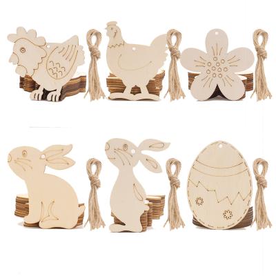 China 2022 Europe Easter Party Craft Decorations Diy Bunny Egg Shape Wooden Ornaments Hand Painted for sale