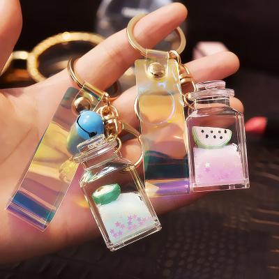 China Creative Quicksand Plastic Sequins Floating Key Chain Cute Cartoon Liquid Filled Key Chain for sale