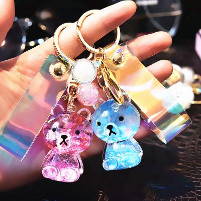 China Bear Glitter Sequin Key Chain Plastic Creative Loose Powder Customized Liquid Acrylic Key Chain for sale