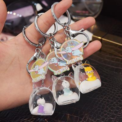 China 2021 Plastic New Designer's Cute Drifting Cat Moving Liquid Keychain Acrylic Liquid Key Chain for sale