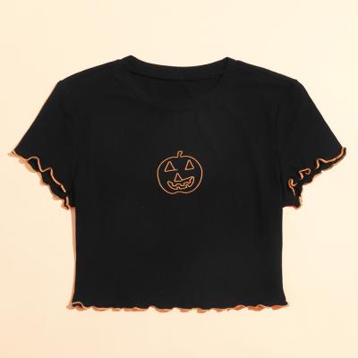 China Anti-Wrinkle Halloween Pumpkin Face Graphic T-shirt Women's Short Sleeve O-Neck Casual Tops Stitches Shirt for sale