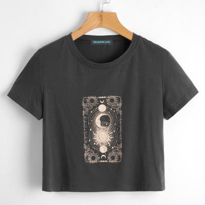 China Anti-wrinkle summer mini short sleeve t-shirt with Sun&Moon& star print tops for sale