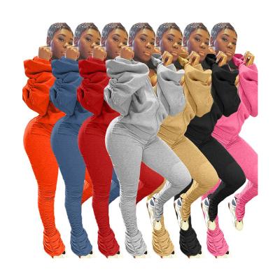 China QUICK DRY Custom Women's Backless Tracksuits Logo Jogger Gear Two Piece Sets 2 Piece Stacked Pants And Hoodie Set for sale