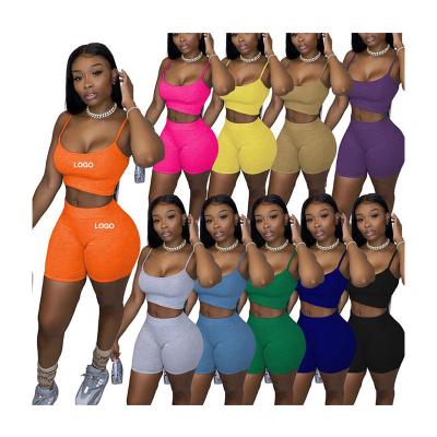 China QUICK DRY Custom Logo Summer Crop Sleeveless Tank Top And 2 Piece Womens Jogger Biker Shorts Two Piece Set Outfit Short Set for sale