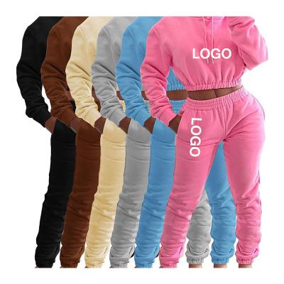 China Custom QUICK DRY Autumn Winter Sports Crop Sweatsuit Women Two Piece Sweatpants Long Sleeve Top And Hoodie Set Women 2 Piece Set for sale