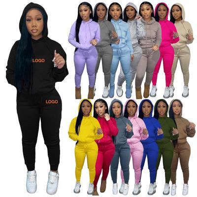 China Autumn QUICK DRY winter thick drawstring hooded and set two piece sweatpants women jogging sweatsuit 2 pieces set for sale