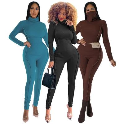 China QUICK DRY custom bodycon long sleeve yoga jumpsuits one piece jumpsuit one piece jumpsuit logo turtle neck women autumn winter for sale