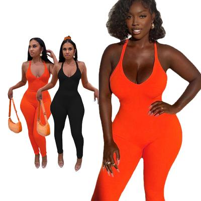 China Summer Halter Jumpsuits Sleeveless Backless Rompers Playsuits Solid Sexy Women One Piece QUICK DRY Bodycon Jumpsuits for sale