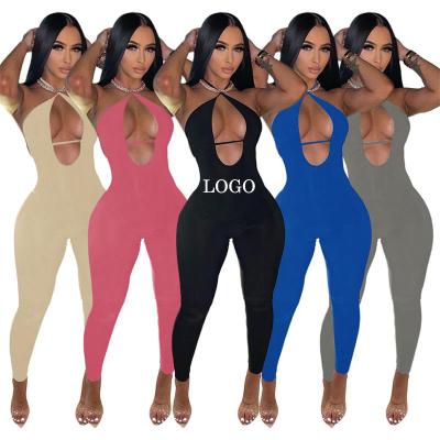 China QUICK DRY Halter Bodysuit One Piece Summer Women Rompers Solid Colors Hip Lift Sports Backless Overalls for sale