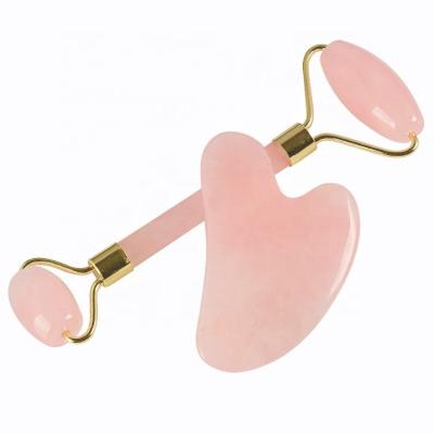 China 2020 Face Lift Quartz Gua Sha Anti Aging Clear Massage Set Natural White Crystal Jade Roller For Face for sale