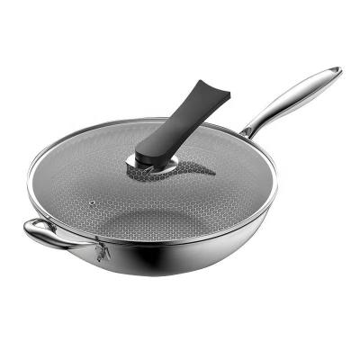 China Stainless Steel Viable Wok Non-Stick Stir-Fry Pan with Lid Side Ear Induction Scratch Resistant and Oven Safe for sale