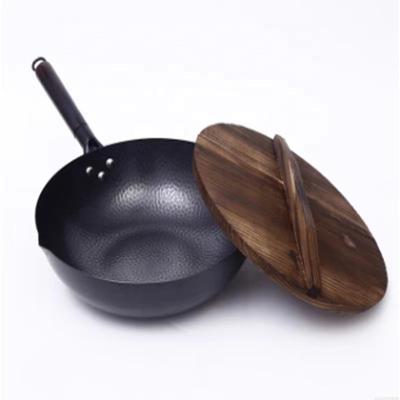 China Durable Carbon Steel Nonstick Wok Pan Flat Bottom With Lid Traditional Chinese Wok For Electric Or Gas Stove for sale