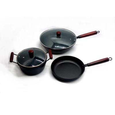 China Sustainable Cookware Set 3 Piece Super Stainless Steel Non-stick Coating Set Copper Non-stick Stir Fried Soup Set for sale