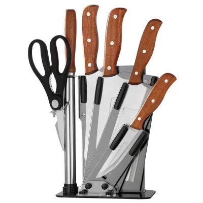 China Stainless Steel Viable Kitchen Set Wooden Prop Handle Kitchen Knife Fruit Knife Household Storage Six-piece Set for sale