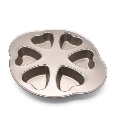 China Viable Heart Shaped 6 Cup Cake Mold, Chocolate Jelly Mold, Bread Cake Bakeware Nonstick Pan for sale