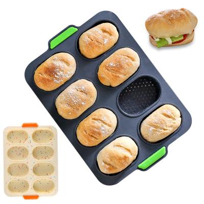 China Non Viable Oval Bakeware French Stick Mold Diy Bakeware Loaf Mold Baguette Grid Silicone 8 Baking Tools for sale