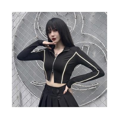 China Anti-pilling YH3054 New Arrival Zipper Reflective Vogue Women Long Sleeve Crop Top for sale