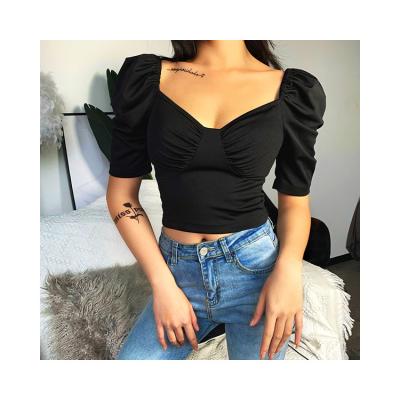 China Anti-pilling YH1816 Fashion Sexy Crop Top Solid Summer Women Casual Tank Tops 2020 New Puff Sleeve Blouses & Tops Shirt / Blouse Short Spring for sale