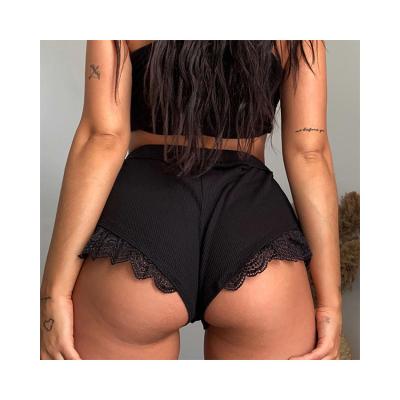 China Anti-wrinkle YH3152 New Style Elastic High Waist Ribbed Shorts Lace Women Blank Casual Hot Shorts for sale