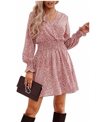 China 2022 Wholesale Fashion Breathable Women Loose Lace Mini Summer Dress Casual Floral Dress Sun Long Sleeve Dresses for sale