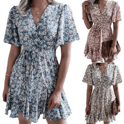 China Summer Breathable Women's Long Dress With Floral Shirt And Fashionable Women's Long Sleeves Short Sleeve Casual Dress for sale