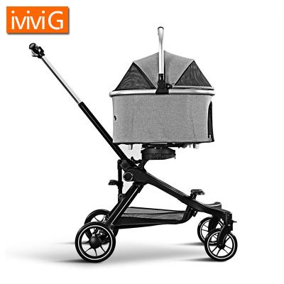 China U801 Customizable One-Hand Dogs Cat And Dog Pet Stroller Two-Seat Quick Folding Pet Cart for sale