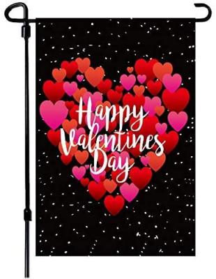 China Retail 12x18 Inch Heart Garden Flag Double Sided Printing 2 Layers Burlap Valentine Flags For Your Valentine Decoration for sale