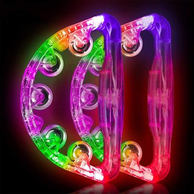 China Musical Toy LED Tambourine Percussion Instrument Glow Flashing Hand Held Bell for Nightclub Bar KTV Party Atmosphere Props for sale