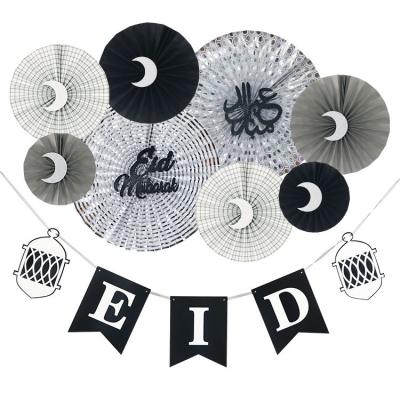 China Ramadan Party Decoration Eid Banner Fans Eid Mubarak 2022 Party Decorations Paper Set for sale