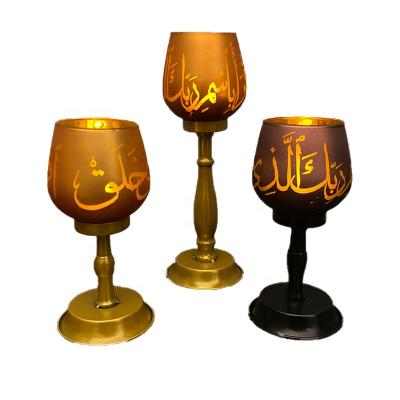 China Glass Metal Eid Mubarak Modern Ramadan Decorations 2 Size Candle Holder Living Room Family Party Table Decoration for sale