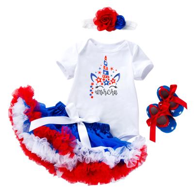 China Beautiful Colorful High Quality 4th Month Baby 4th July Baby Clothes Pure Cotton 0-24 July Outfits Tutu Skirt 4 Piece Set for sale