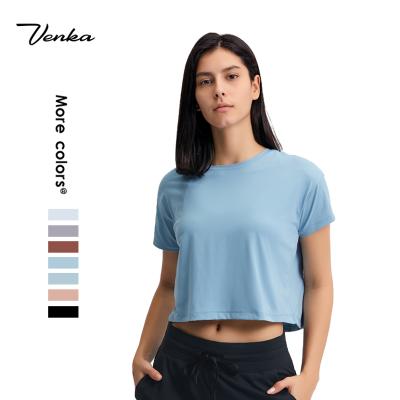 China 2021 Coming Yoga Top Loose Top Summer Crop News Solid Women'S Fitness T-Shirts Breathable Spring And Short Sleeves for sale