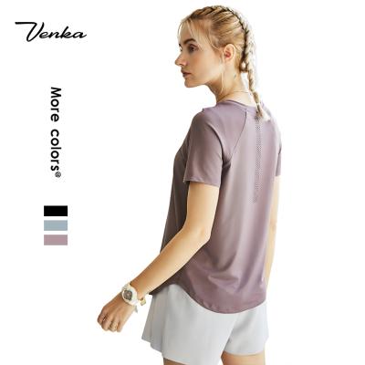 China 2020 Women T-shirts Mesh Hole Tops Loose Breathable Workout Running Dry Fit Women Sportswear Quick Dry Breathable T-Shirts for sale