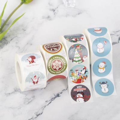 China 2.5cm Merry Christmas Sticker Label Present Sticker Paste Rolls Decorative Round Christmas Printed Sealing Christmas for sale