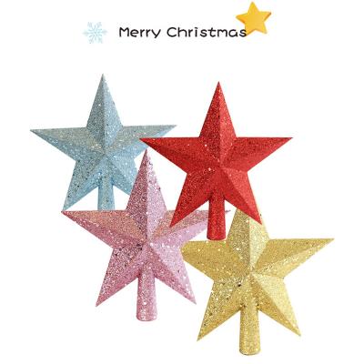 China Hot Sale 4 Colors Plastic+gold Powder Christmas Tree Topper Five-pointed Star Shape Pendant Christmas Tree Topper for sale