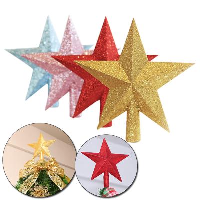 China Plastic+gold Powder Christmas Tree Topper Star Decorations Christmas Tree Topper Five-pointed Star Ornament Christmas Tree Pendant for sale