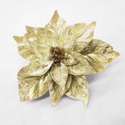 China Red Diamond Velvet Christmas Flower Clip Christamas Flower Christmas Ornament Decorations Supplies for sale